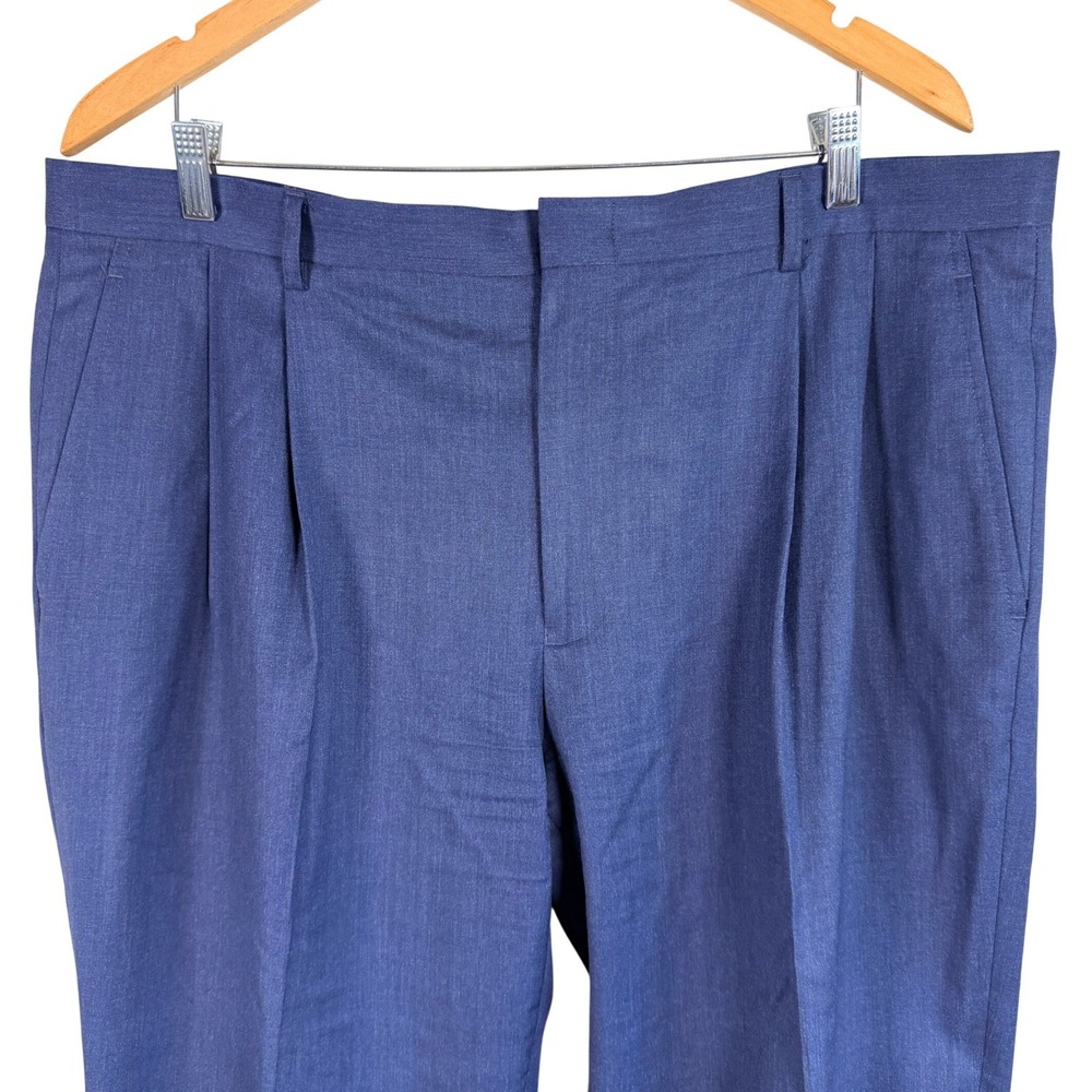 Joseph A Bank Traveler Pleated Dress Pants Mens 40x30 Navy Blue Wool Cuffed